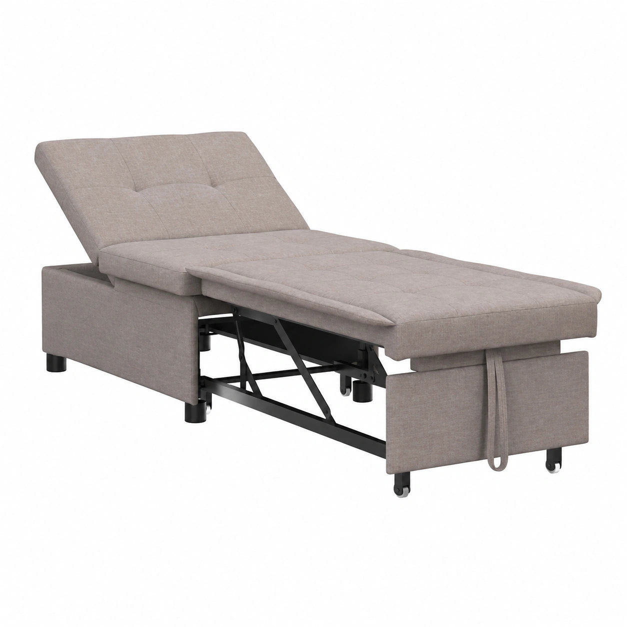 Divano letto multifunzionale in tessuto poliestere tortora, 194 x 50 x 82 cm, convertibile con schienale regolabile