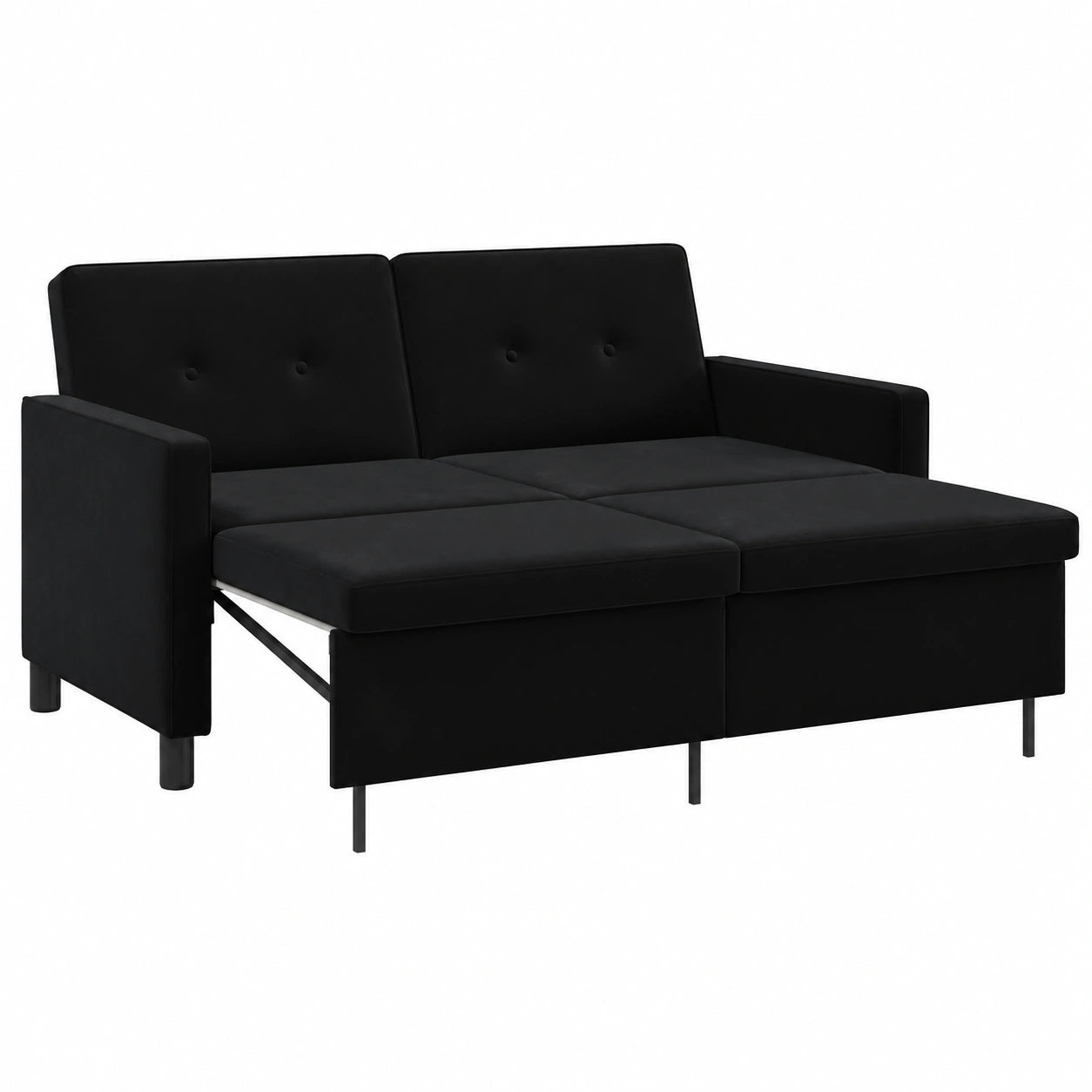 Divano Letto Convertibile a 2 Posti in Tessuto Nero con Schienale Regolabile, Design Moderno Compatto