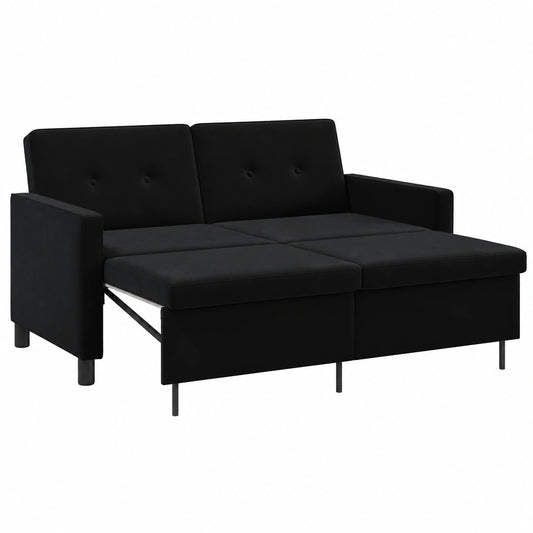 Divano Letto Convertibile a 2 Posti in Tessuto Nero con Schienale Regolabile, Design Moderno Compatto