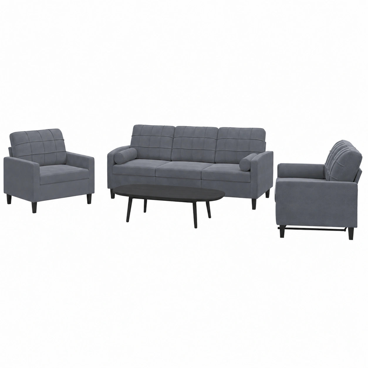 Set 4 Divani Angolari in Velluto Grigio con Sgabello, Design Moderno e Robusto, per Soggiorno