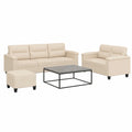 Set Divani Moderno 3 Pezzi in Microfibra Beige con Sgabello, Struttura in Legno e Metallo, 210 cm