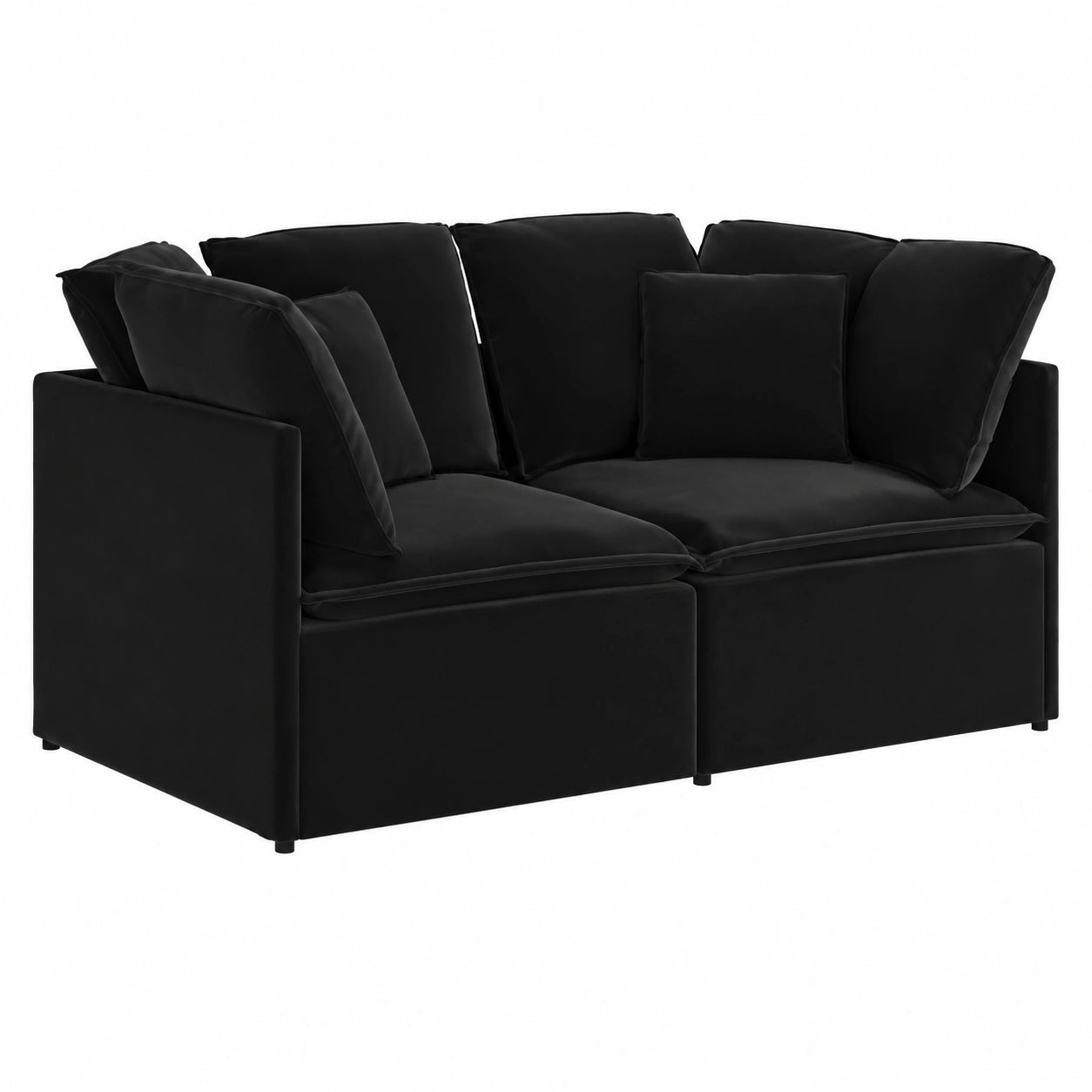 Divano angolare in velluto nero con struttura in metallo, 200x100x64 cm, stile moderno per soggiorno e salotto
