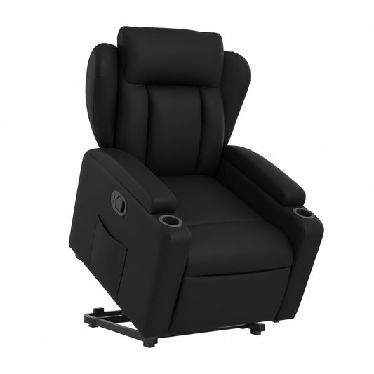 Poltrona Relax Elettrica Reclinabile in Ecopelle Nera con Funzione Lift