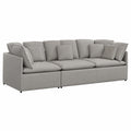 Divano modulare ad angolo grigio nuvola, moderno, con rivestimento in tessuto e struttura in metallo, 300x100x64 cm, per salotto e balcone