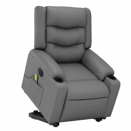 Brokky-Poltrona Relax Elettrica Reclinabile in Similpelle Grigia per Soggiorno