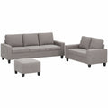 Divano angolare moderno in poliestere tortora con sgabello - Set 3 pezzi 154x214 cm, capacità 110 kg per soggiorni compatti