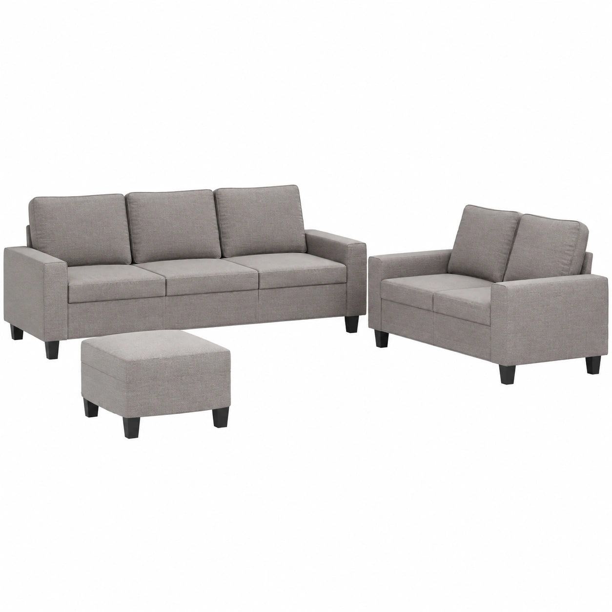 Divano angolare moderno in poliestere tortora con sgabello - Set 3 pezzi 154x214 cm, capacità 110 kg per soggiorni compatti