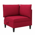 Divano angolare in velluto rosso con contenitore integrato, design elegante per soggiorno