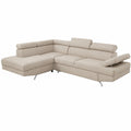 Divano Angolare 4 Posti Letto con Chaise Longue Sinistra e Contenitore in Tessuto Beige