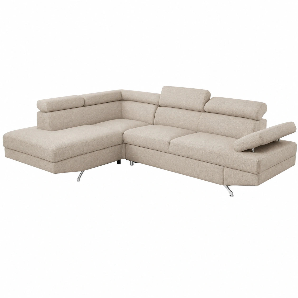 Divano Angolare 4 Posti Letto con Chaise Longue Sinistra e Contenitore in Tessuto Beige