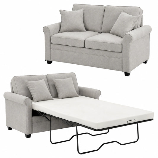 Divano Letto 2 Posti in Tessuto Grigio con Cuscino Memory Ergonomico e Apertura Facile, Alta Densità, 142.5 x 77 x 86 cm