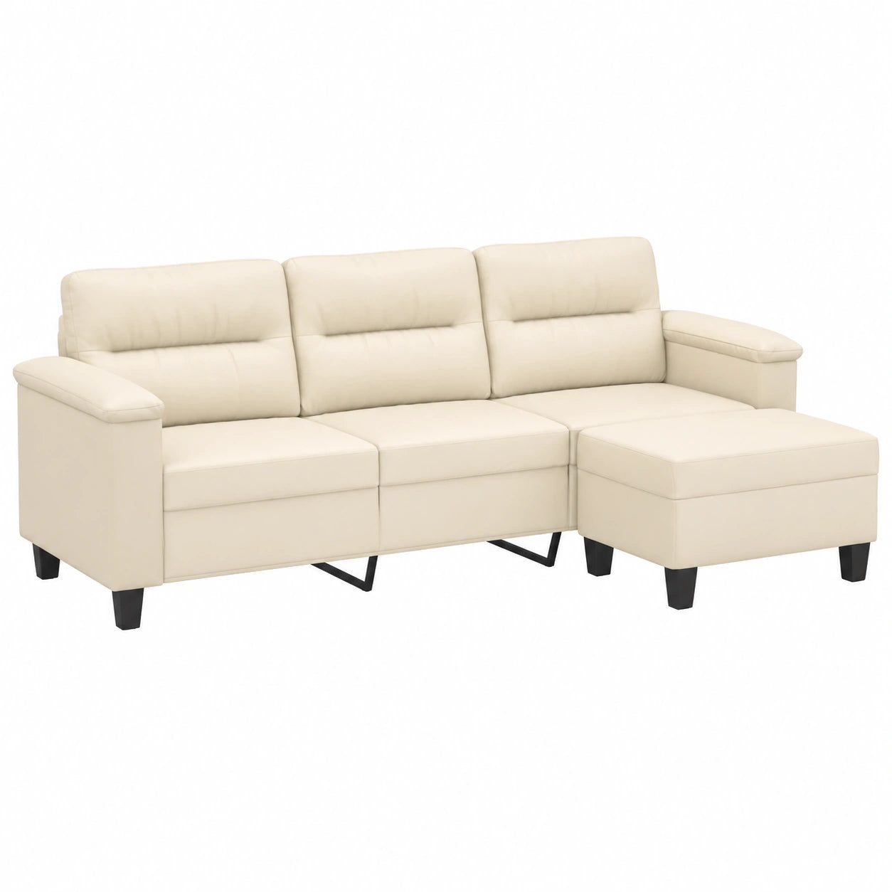 Divano angolare moderno in microfibra beige con sgabello, 210 x 77 x 80 cm, seduta estraibile per soggiorno e camera da letto