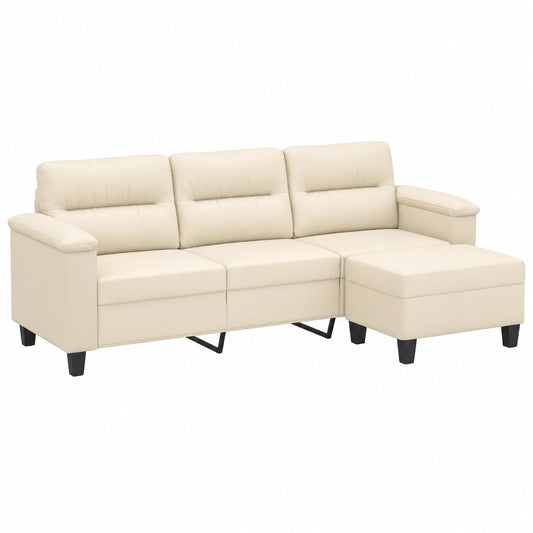 Divano angolare moderno in microfibra beige con sgabello, 210 x 77 x 80 cm, seduta estraibile per soggiorno e camera da letto