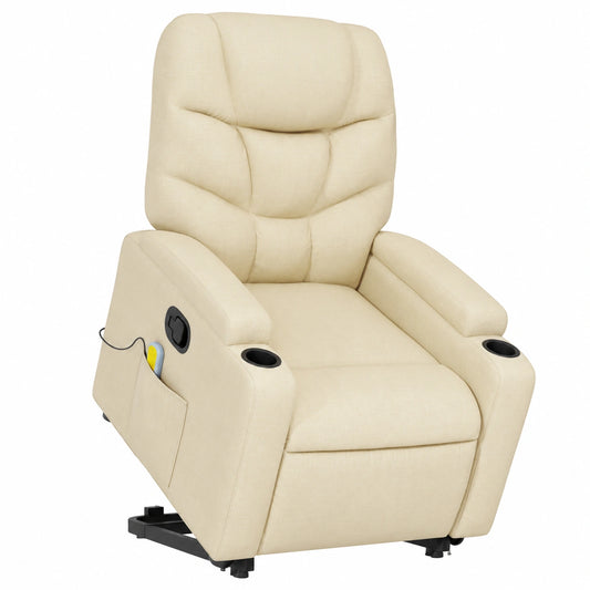 Poltrona Relax Reclinabile Elettrica Massaggiante in Tessuto Crema