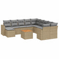 Set Divano Letto da Esterno in Polyrattan con Cuscini Beige, 14 Pezzi