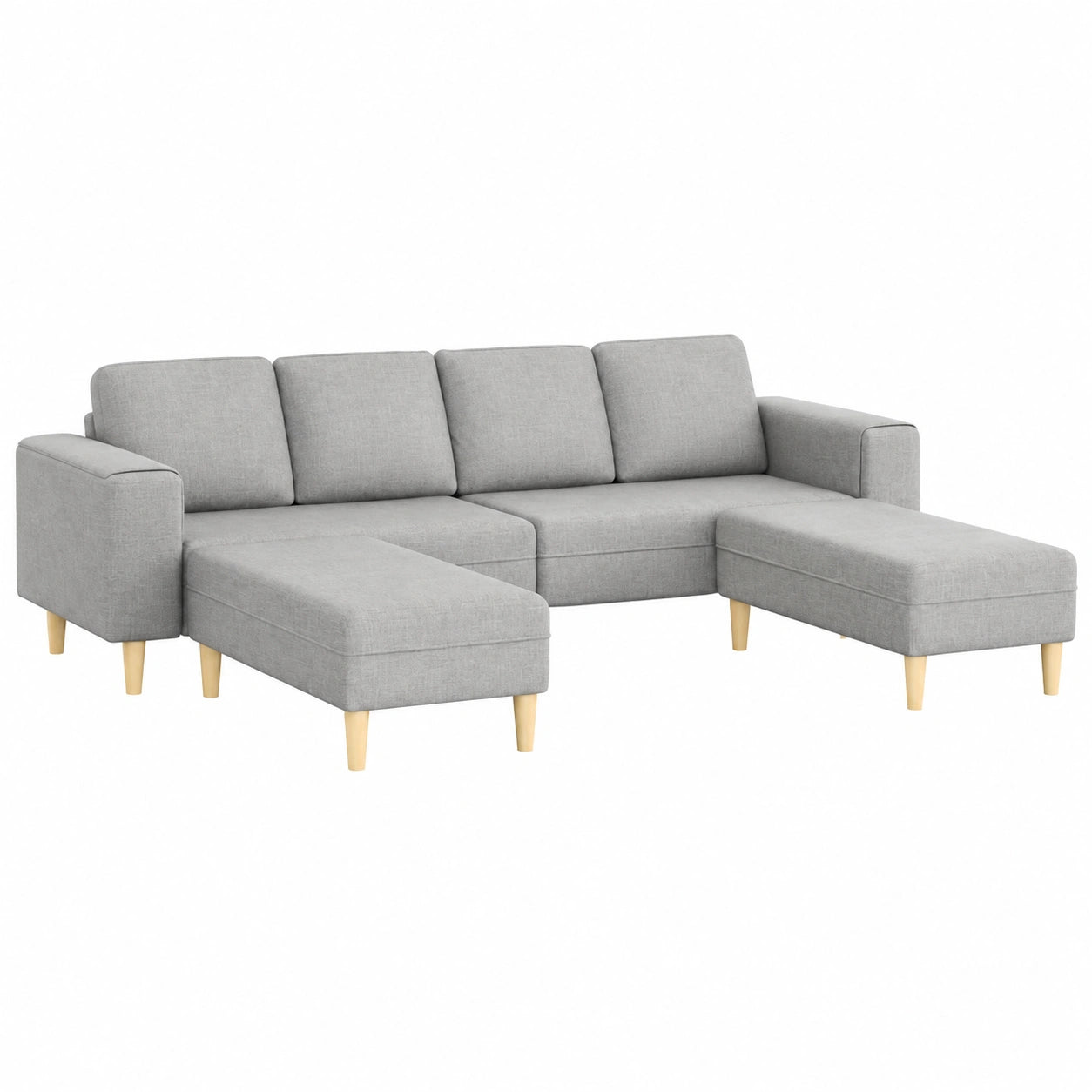 Divano Angolare 3 Pezzi in Tessuto Grigio Traspirante con Gambe Robuste, 250x188 cm
