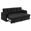 Divano Letto Angolare 3 Posti in Velluto Nero con Chaise Longue Intercambiabile e Contenitore