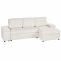 Divano Letto Angolare in Bouclé con Contenitore e Cuscini, Schienale Bianco